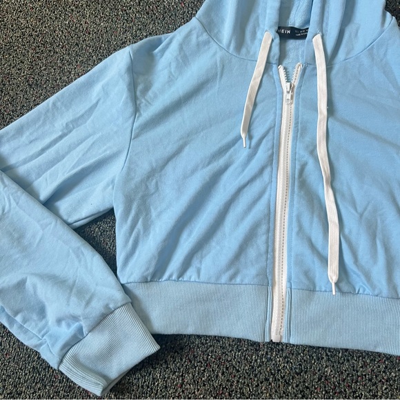 SHEIN Light Pastel Blue & White Zip Up Cropped Hoodie Sweater Lightweight Top S - Picture 6 of 12